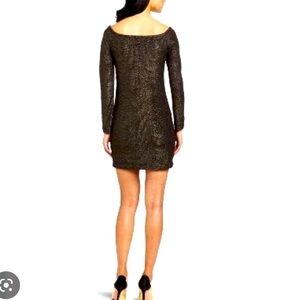 Bcbgeneration Sparkle Tonight off the shoulders Mini Dress black gold